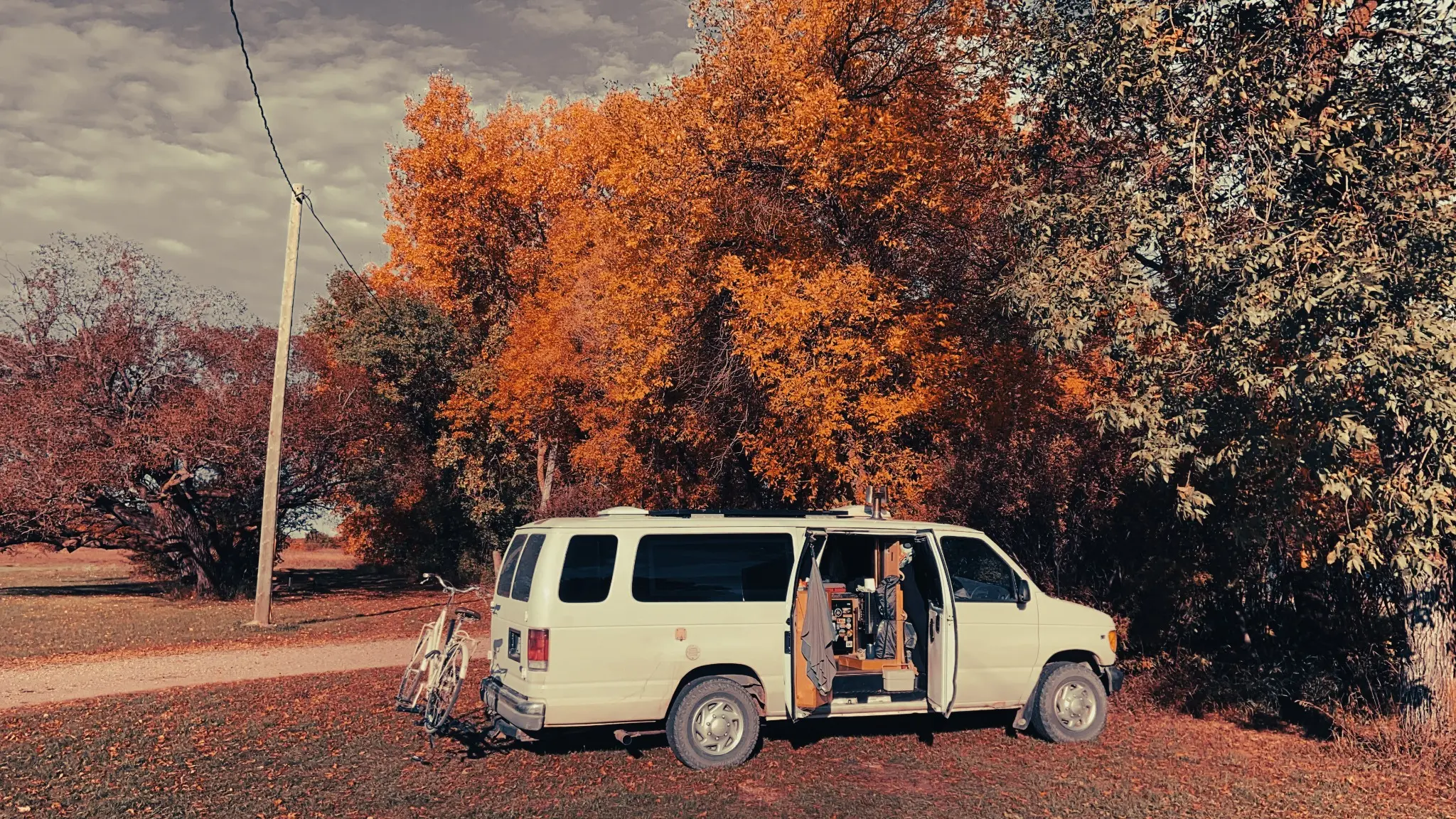 Gio’s camper van Vanilla surrounded by autumn trees